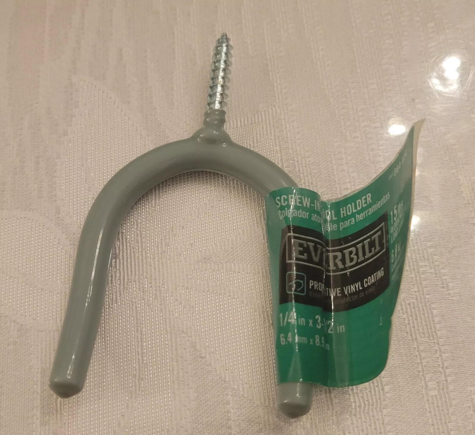 Everbilt Screw-In Tool Hook Vinyl Coated Steel Gray 15 Lbs 1/4" x 3-1/2"! NEW! gallery
