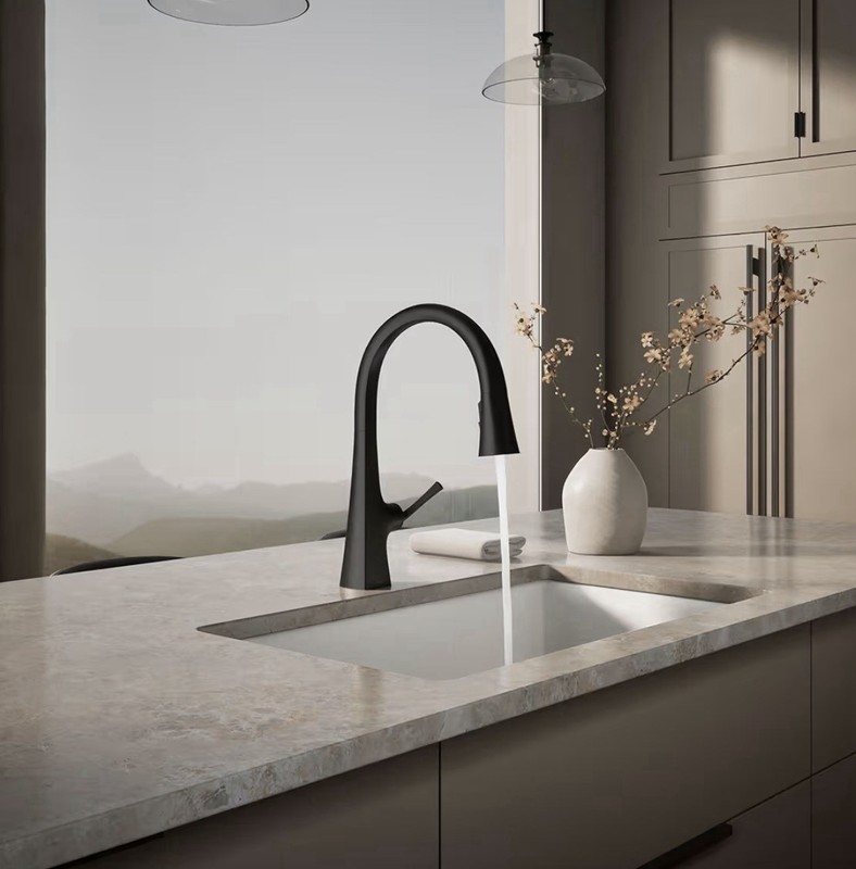 Kohler Graze Pull-Down High Arc Single-Hole Kitchen Faucet Matte Black 22062-BL gallery