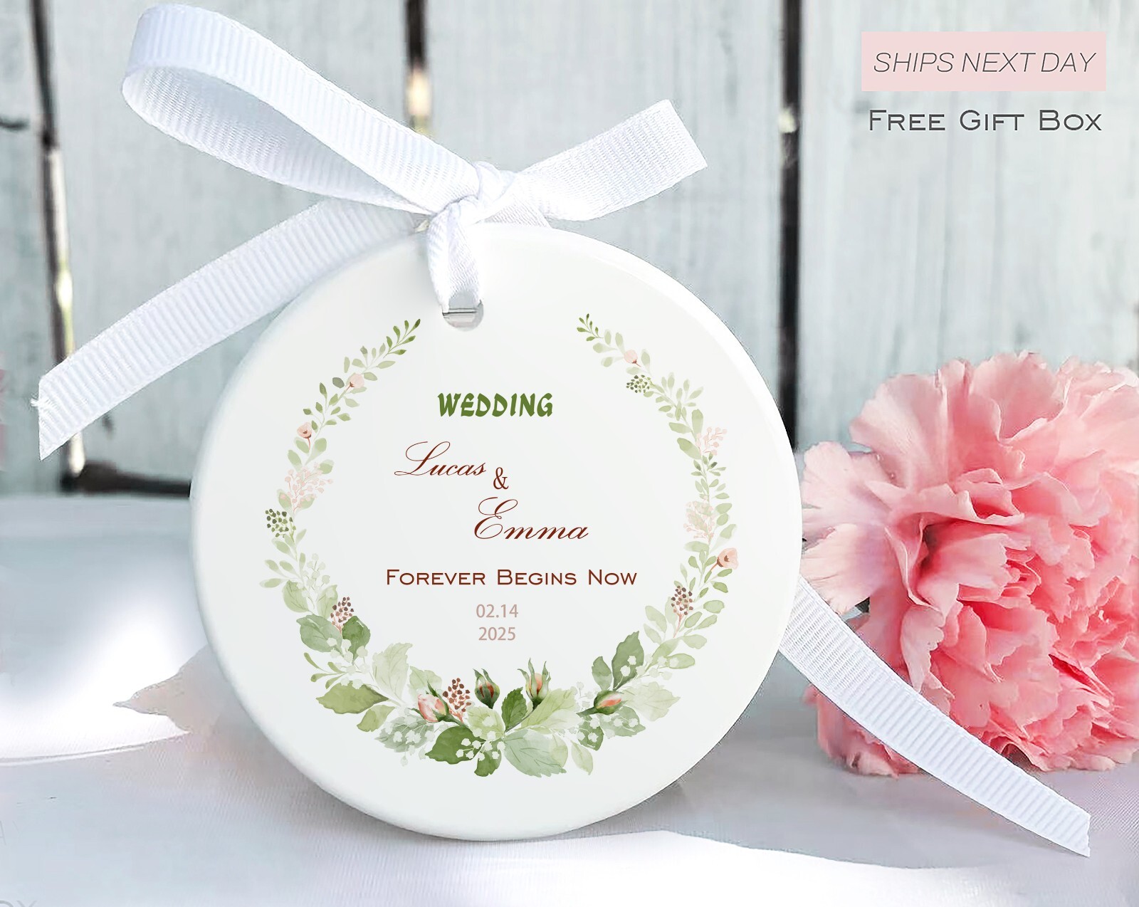 Personalized Engagement Ceramic Ornament | Custom Name & Date | Engagement Gift gallery
