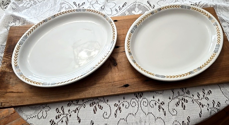 2 Shenango LARGE ESQUIRE Restaurant Ware 13" Oval Platter Laurel Greek 2.15 lb! gallery