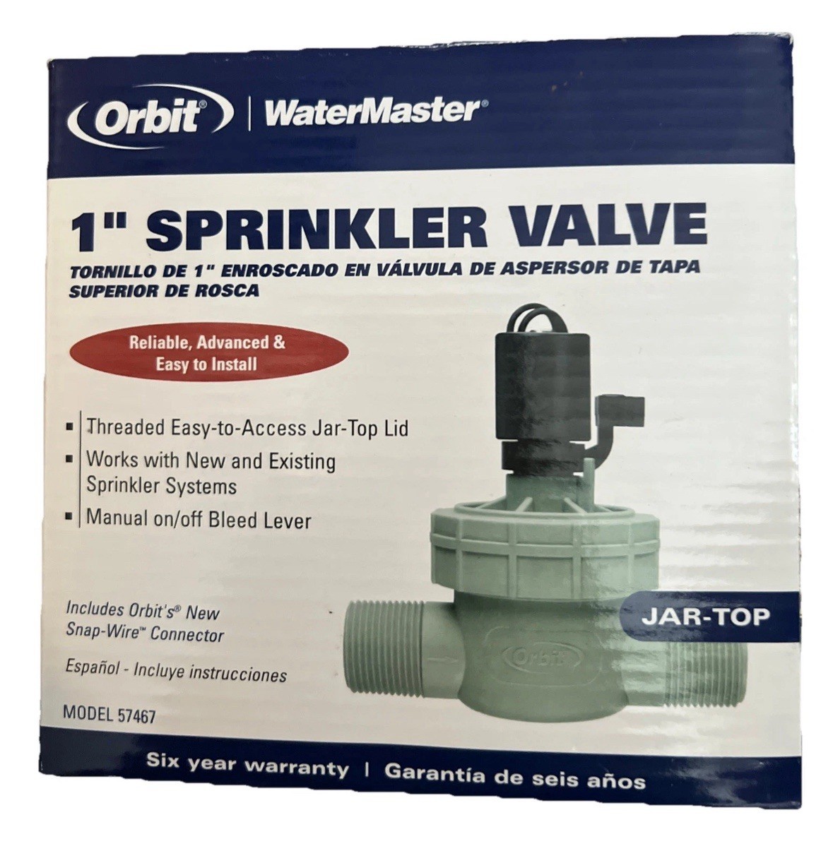 Sprinkler Valve 1” Orbit In-line Jar Top Valve EZ Install W/Snap Wire Connector gallery