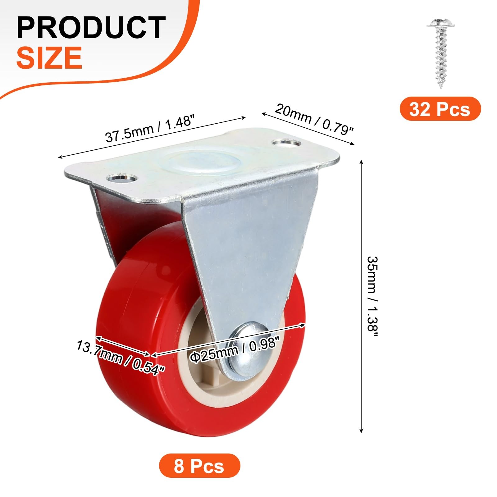 DEFANEX 8pcs Rigid Caster Wheels (1 Inch) - PVC Non-Swivel Top Plates Castors... gallery