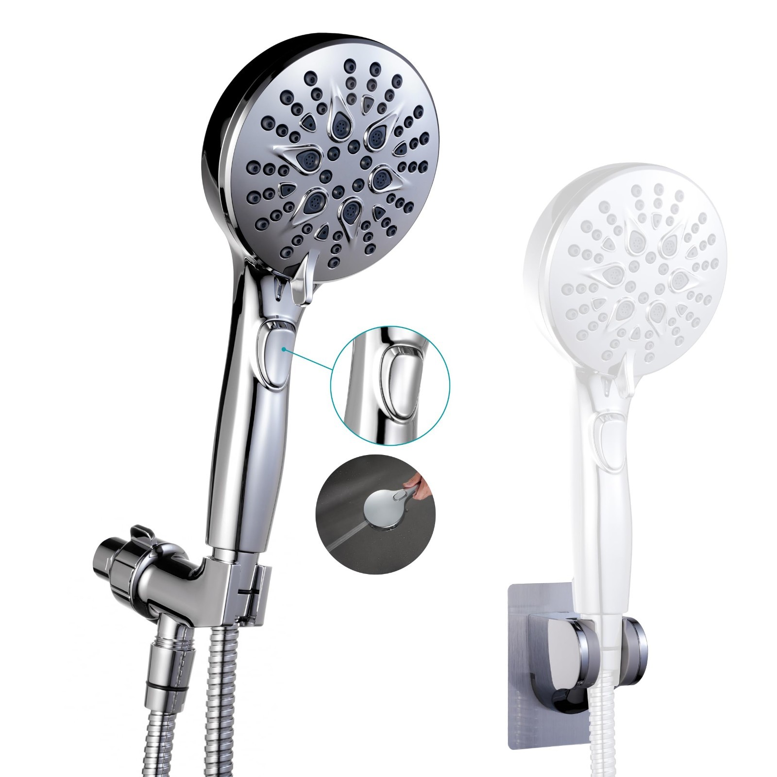 High Pressure Handheld Shower Head with 7 Settings, On/Off Switch, 79" Hose & Br gallery