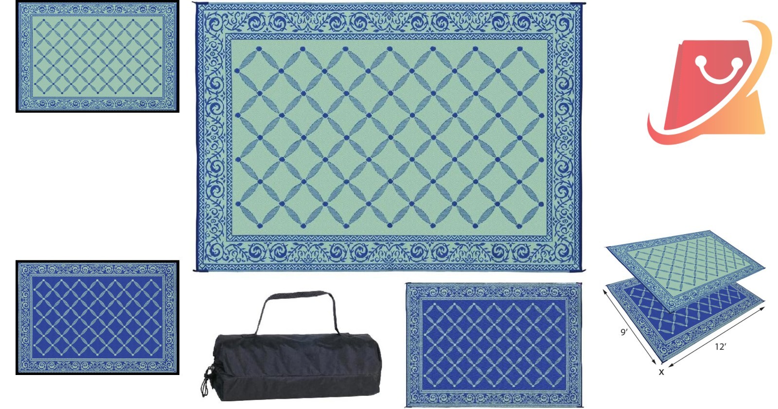 Outdoor Reversible Mat 9x12ft Plastic Straw Rug Large Patio Beach Camping gallery