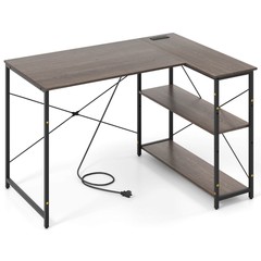 48″ Reversible L Shaped Computer Desk Home Office Table Adjustable Shelf Gray