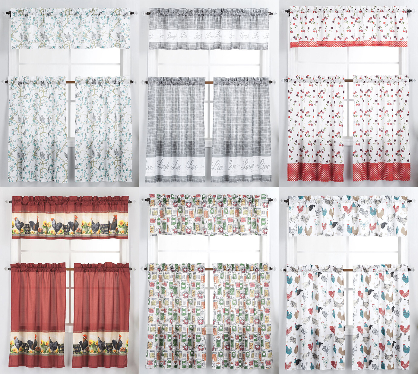 3 Piece Kitchen Window Curtain Panel Tiers & Valance Set - Various Designs gallery