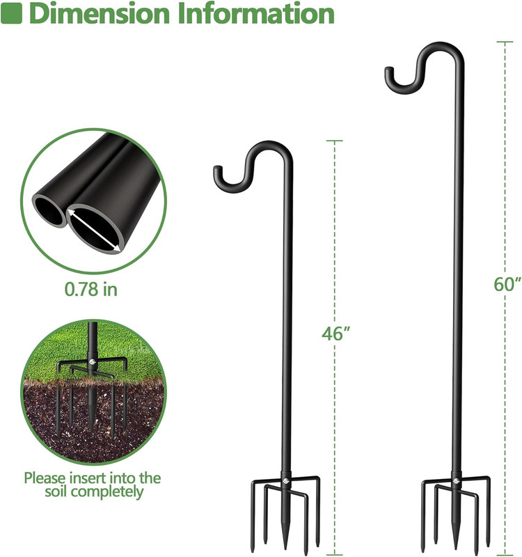 60" Shepherds Hooks for Outdoor, Extra Thick Bird Feeder Pole with 5 Prong Base, gallery