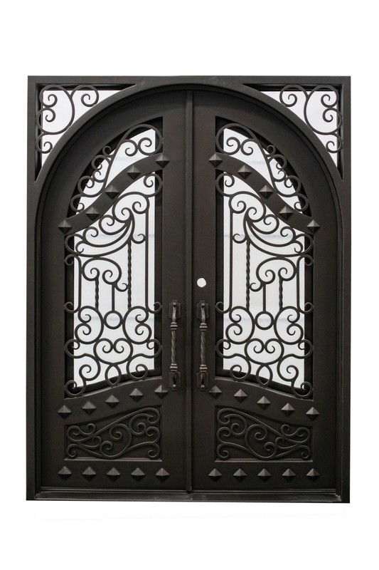 Canton Double Front Entry Wrought Iron Door Rain Glass 62" x 96" Right Active gallery