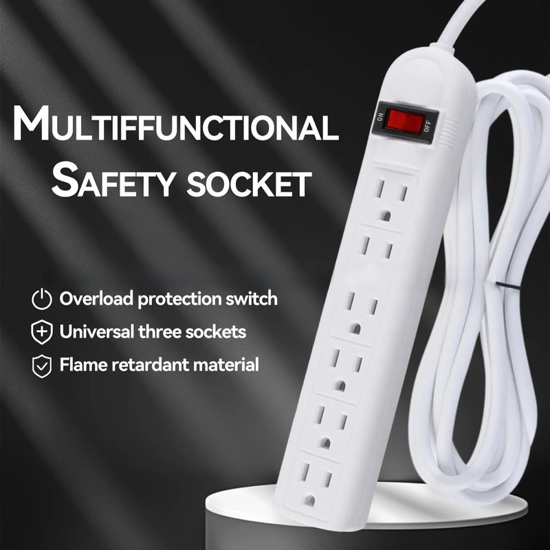 6 Outlet Power Strip US Plug Multi Socket Extension Switch Home Office gallery
