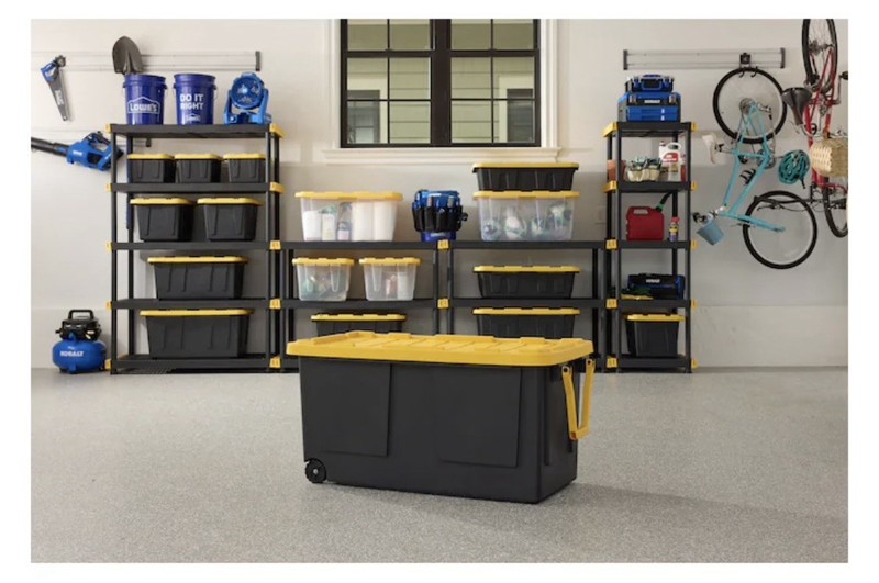 75 Gallon Extra Large Black Yellow Plastic Storage Container, Lidded, Stackable gallery