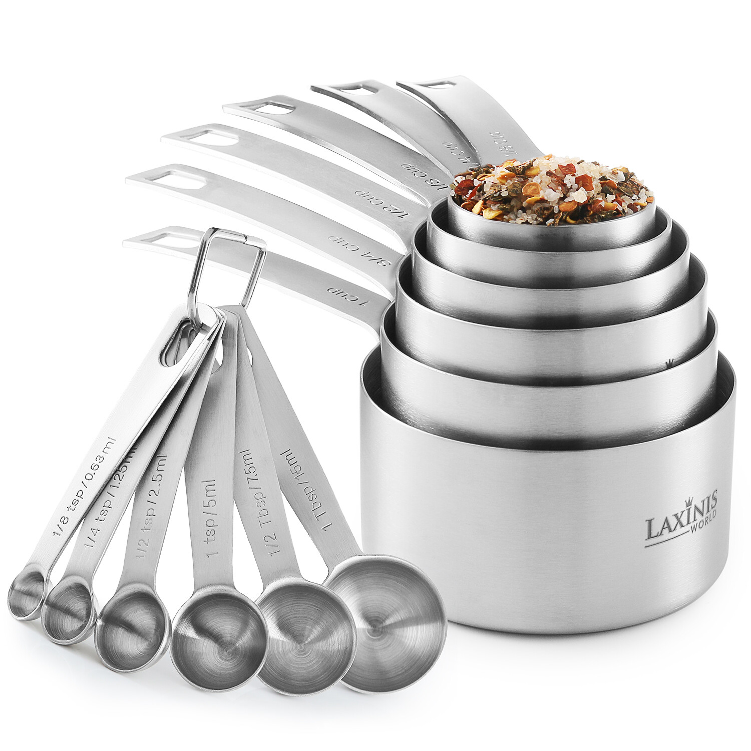 Stainless Steel Measuring Cups & Spoons Heavy Duty 12 pcs set, 6 cups 6 spoons gallery