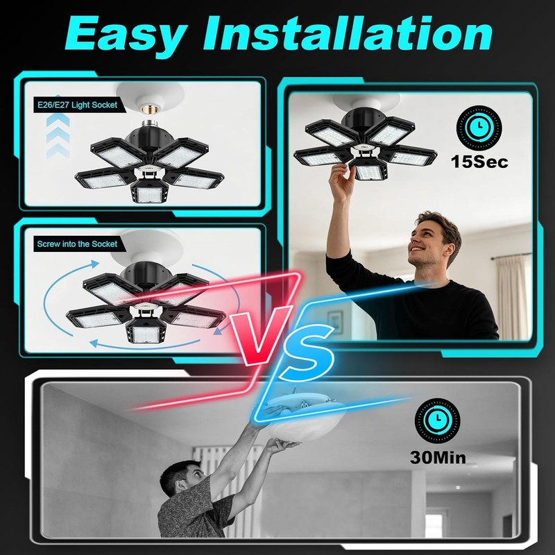 LED Garage Lights 2 Pack, Ceiling LED Shop Light 180W 18000LM 6500K Screw in ... gallery