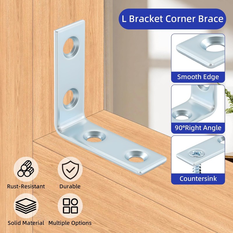 40 Pack L Bracket Corner Braces Small Metal L 1-1/2 inch Zinc-40Pack Zinc gallery