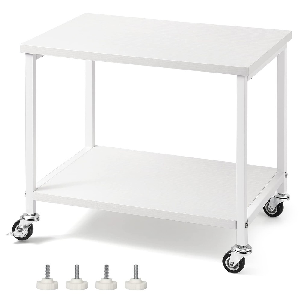 Under Desk Printer Stand 2 Tier White Printer Stand with Storage Shelf Small Pri