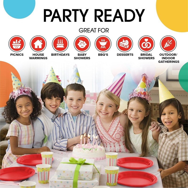 Party Solids Red Plastic Plates For Party Supplies 7" Red Disposable Plates H... gallery