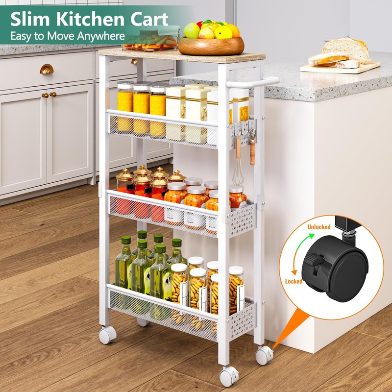 Utility Slim Storage Cart, 4 Tier Small Rolling Kitchen Laundry Room Cart wit... gallery