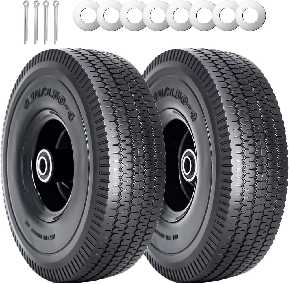2Pack 10 X 4.10/3.50-4" Solid PU Run-Flat Tire Wheel with 5/8"Axle Bore Hole 2.2