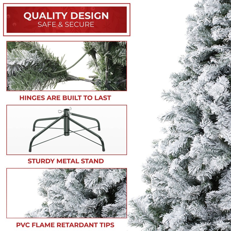 OPEN BOX - 9FT Snow-Flocked Pine Realistic Artificial Christmas Tree with Stand gallery