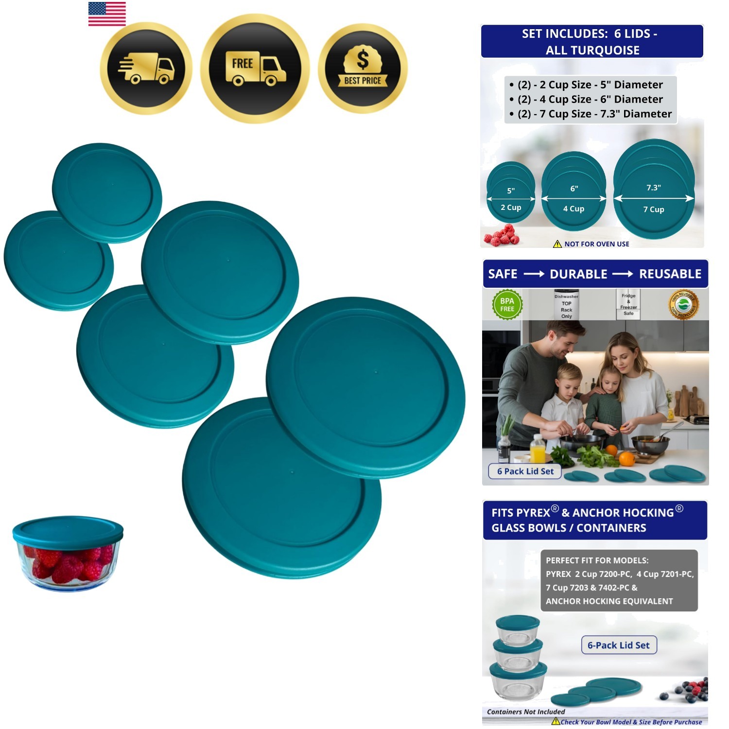 Food Storage Lids Replacement Set for Pyrex Anchor Hocking 6 Pack gallery