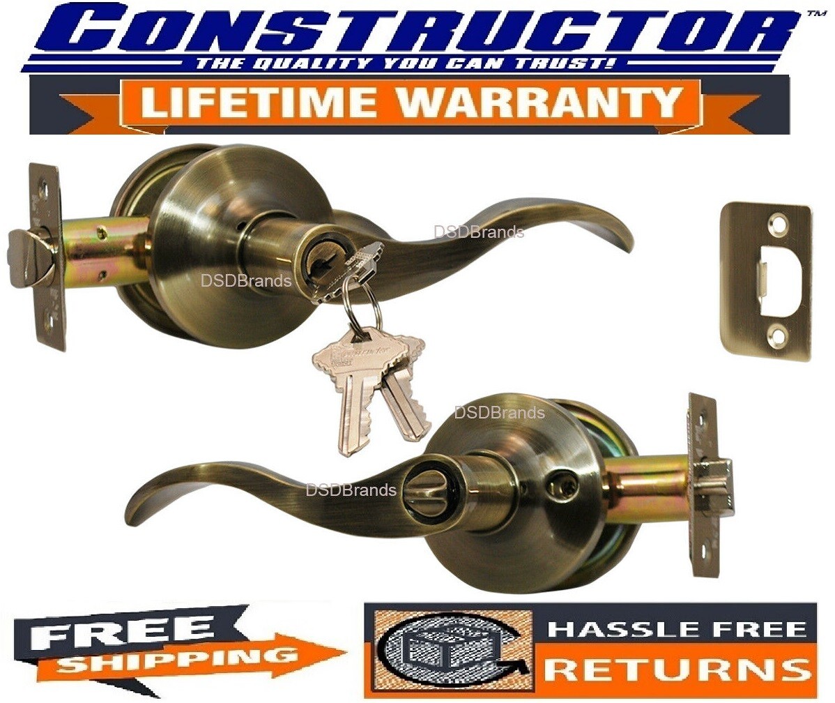 Constructor Prelude Entry Keyed Lever Handle Door Lock Set Antique Bronze Finish gallery