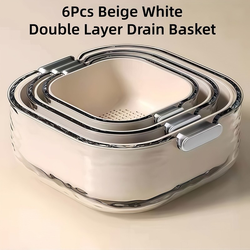 6pcs Large Medium Small Double Layer Drain Basket Set gallery