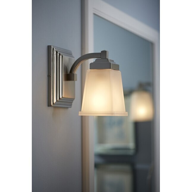 Allen + Roth Brushed Nickel Dimmable Vanity Light Frosted Glass Shade Sconce 8B gallery