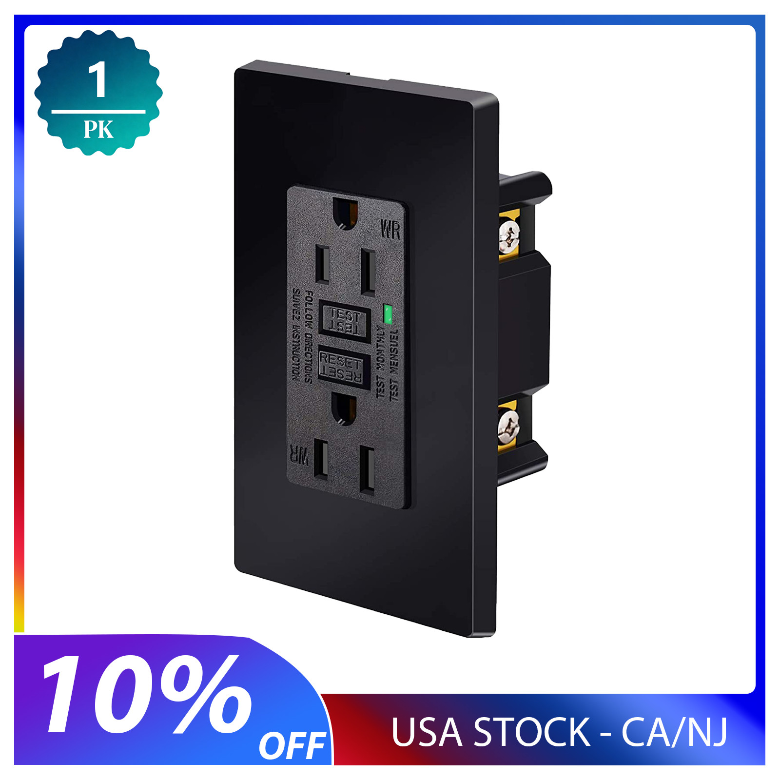 GFCI Outlet 15Amp GFI Receptacle LED Indicator Tamper-Resistant with Plate Black gallery