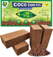 4 Bricks (5 Lb) Premium Super Washed Coco Coir, Yields 9 Gallons, Seed Starter,
