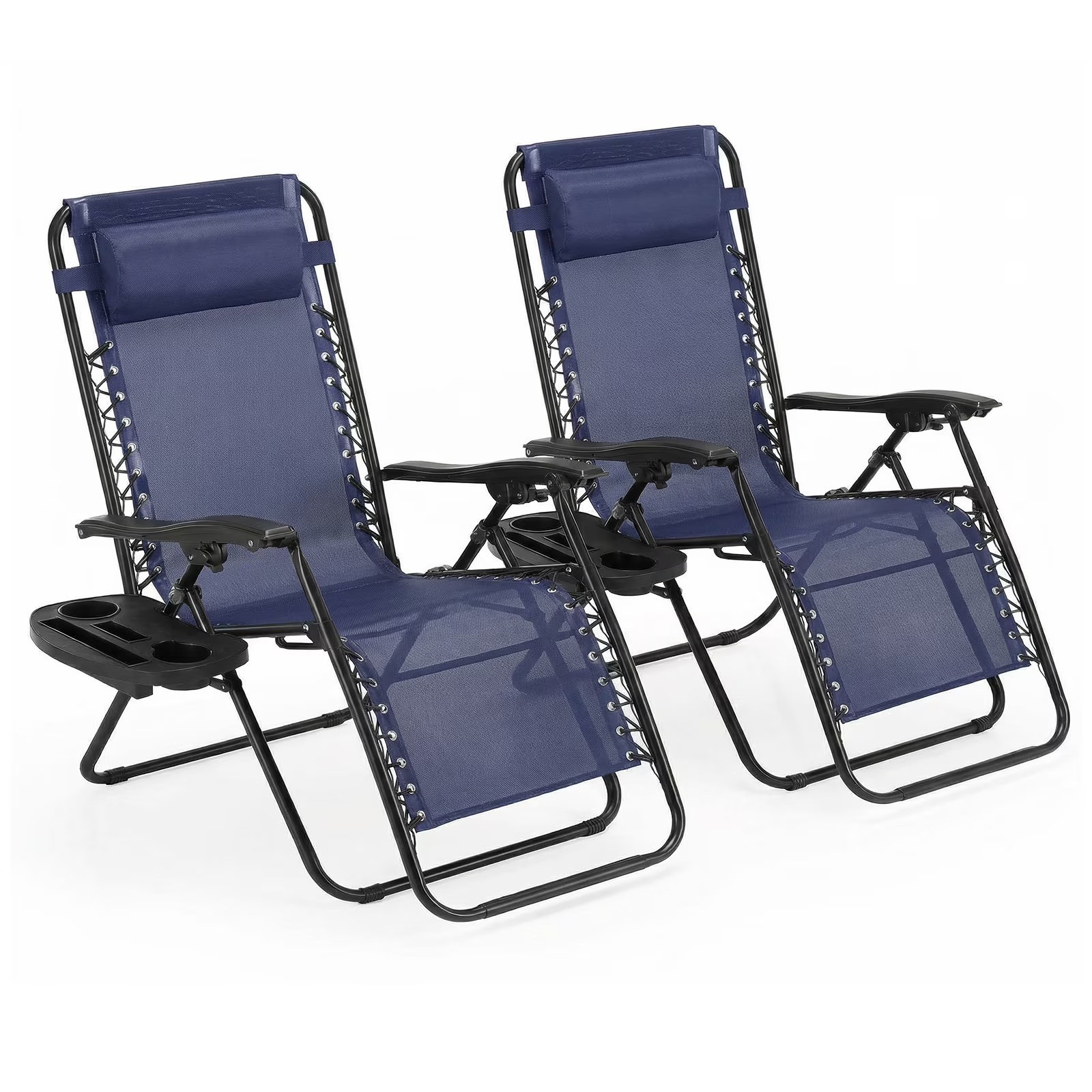 2-Pack Zero Gravity Chair 300lb Patio Beach Pool Recliner Pillow Cup Blue gallery