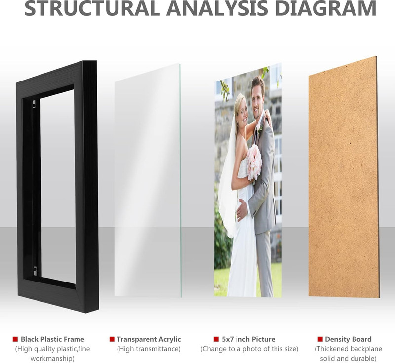 PECULA 2 Pack 4X6 Frames, Black Wall & Tabletop Display, Clear Photo Frame gallery