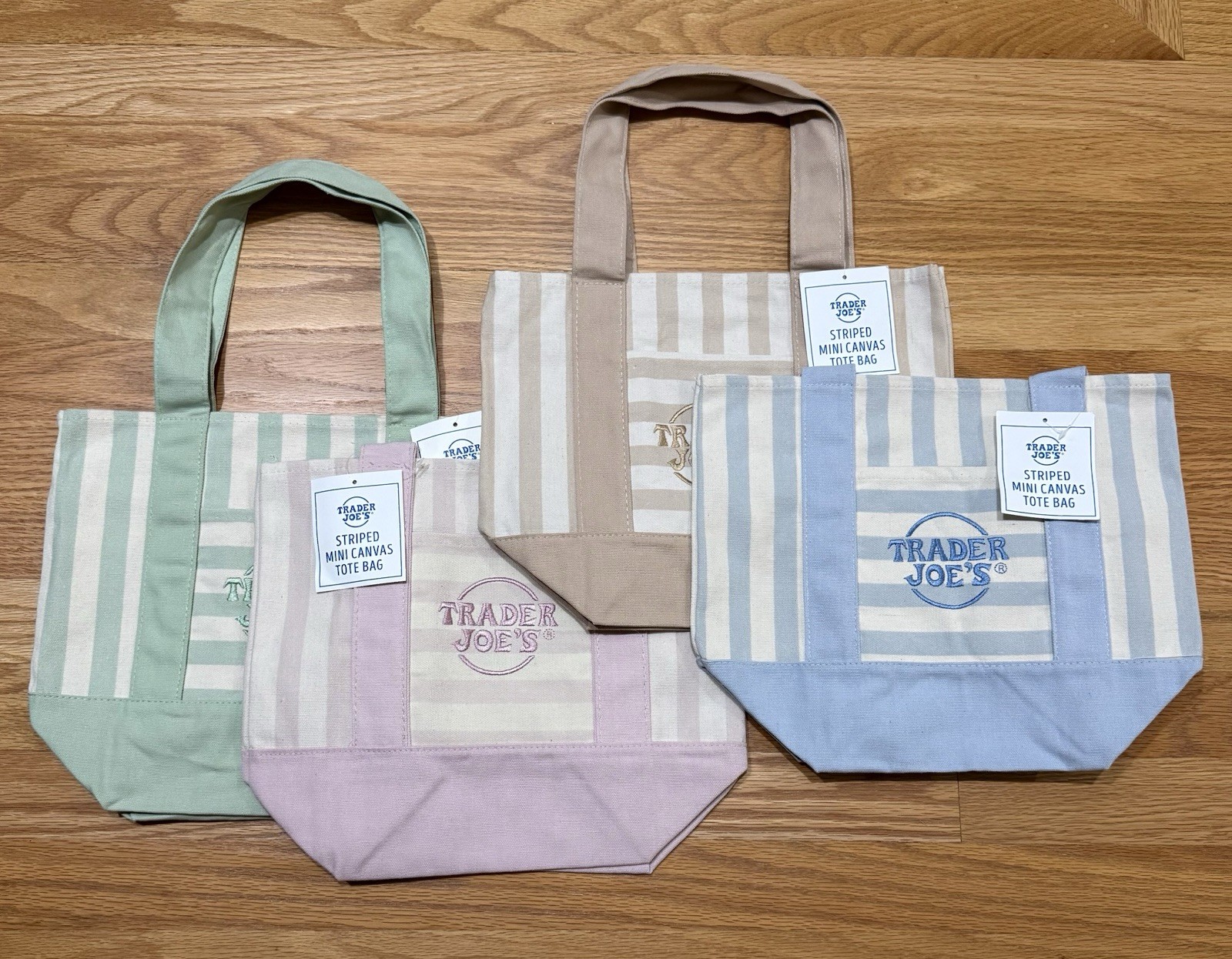 Trader Joe’s New!!! Authentic STRIPED Pastel Mini Tote Bag Set (4 Colors, NWT) gallery
