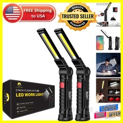 2-Pack 360° Rechargeable LED Work Lights with Magnetic Base & Hook for Mechanics
