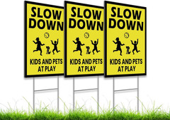 3 Pack Single Sided 8×12 Please Slow Down Kids and Pets at Play Yard Plastic …