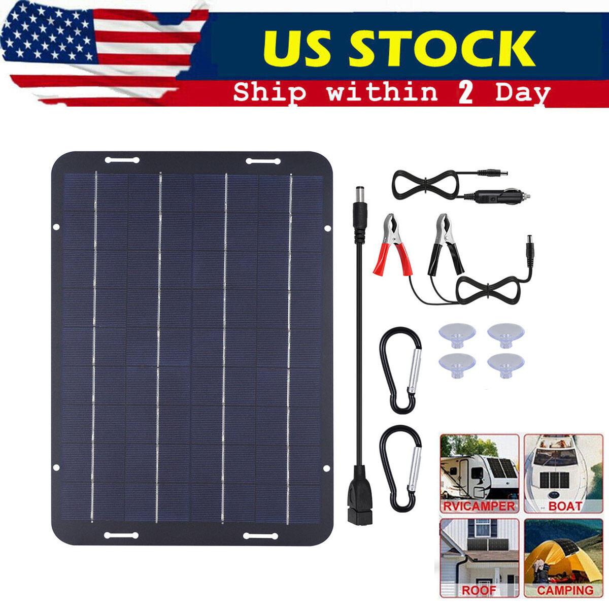 60W Solar Panel 12V Trickle Charger Battery Charger Kit Maintainer Boat Car RV gallery