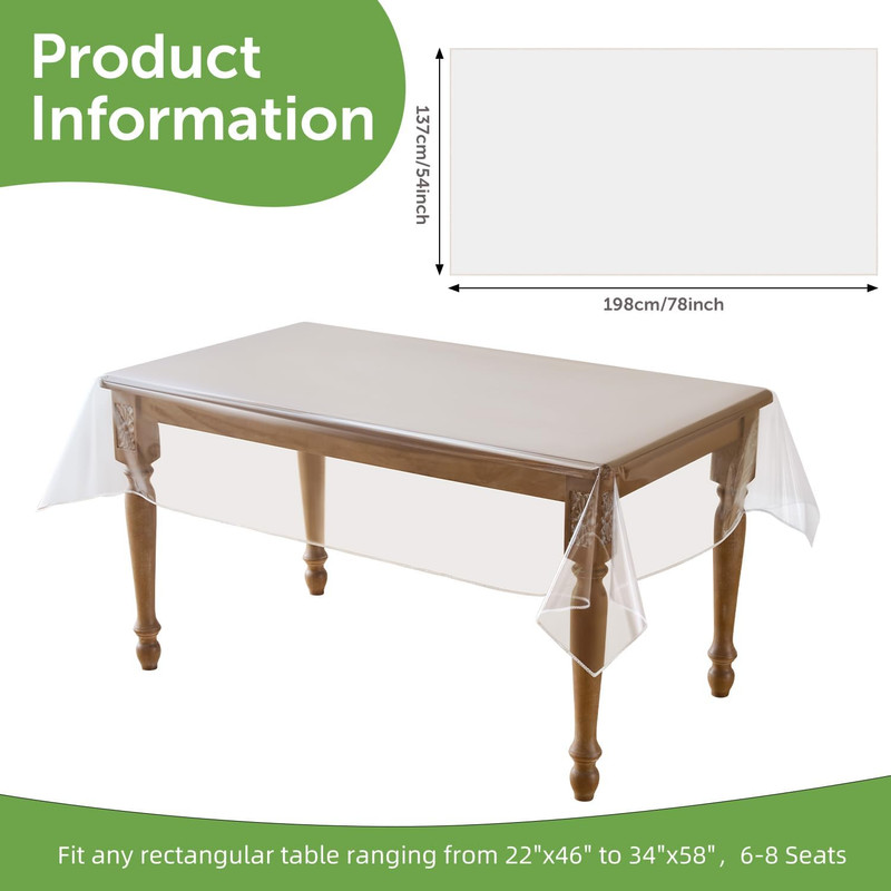 Clear Table Cover Protector 54 X 78 Inch, PVC Plastic Tablecloth, Waterproof Oil gallery