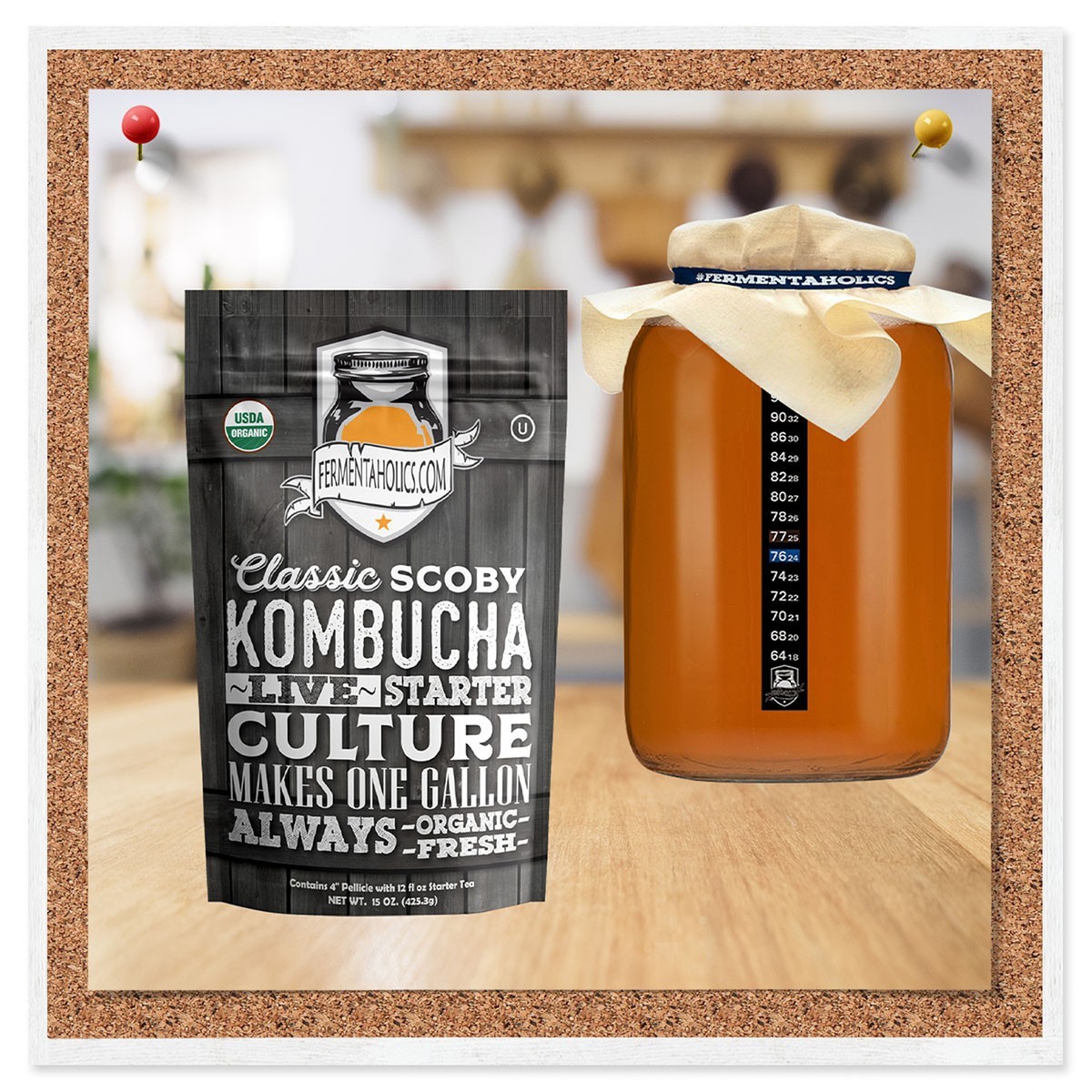 Kombucha Essentials Kit - ORGANIC SCOBY - Brew kombucha at Home gallery