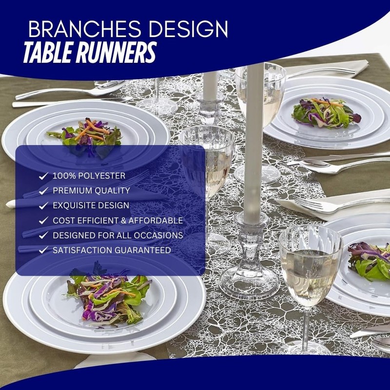 3 PCS 12x108 Inch Silver Branches Polyester Table Runner for Weddings, Parties gallery