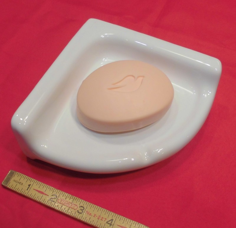 Brilliant Glossy White: Small Corner Bath-Shower Soap Dish-Tray-Shelf 6" Ceramic gallery