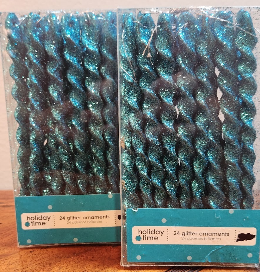 Holiday Time 2 New Boxes 5" L Glitter Teal Blue Icicle Ornaments 24 Count Each gallery