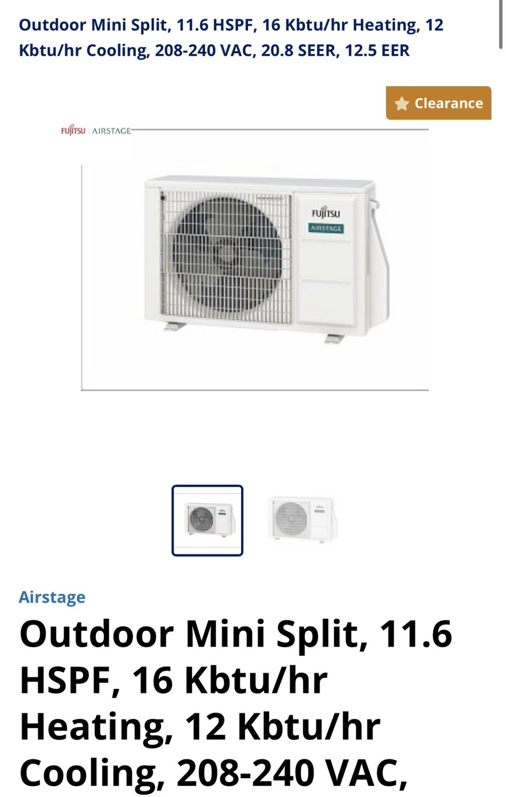 Fujitsu AOUH12LMBH1 Mini Split 12000 BTU Heat Pump Outdoor Unit NEW gallery