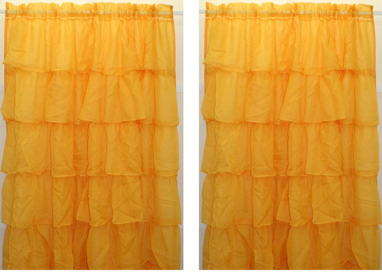 2PC Gypsy Ruffled Sheer Layered Curtain Panel Bouffant Crushed Ruffles Lorraine gallery