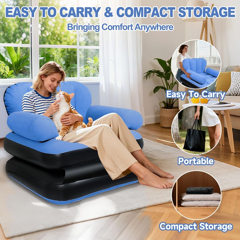 Blow Up Pull Out Couch with Headboard,Inflatable Chair with Flocked Surface,F... gallery