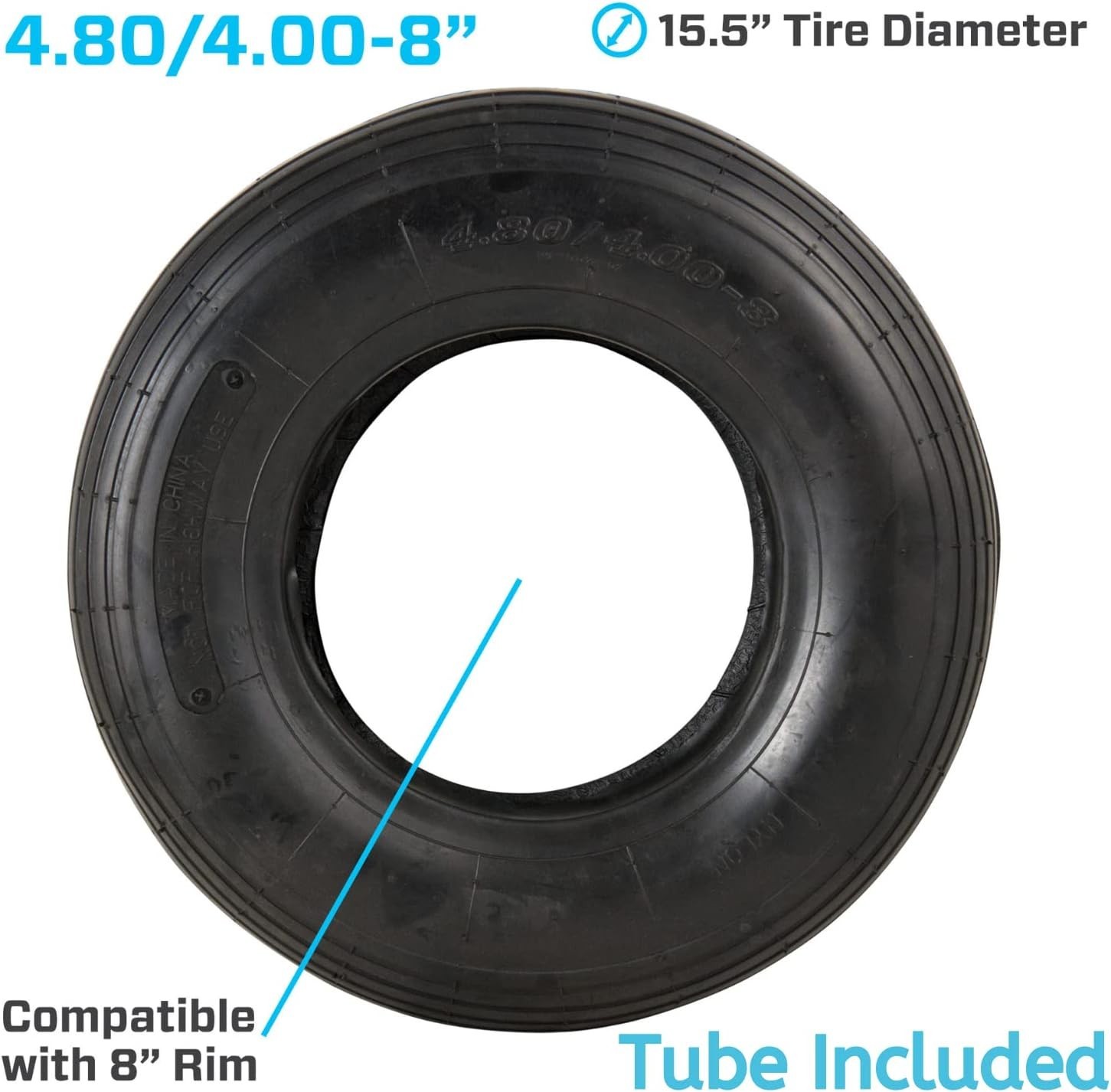 4.80/4.00-8" Ribbed Tread Replacement Pneumatic (Air-Filled) Tire and Inner Tube gallery