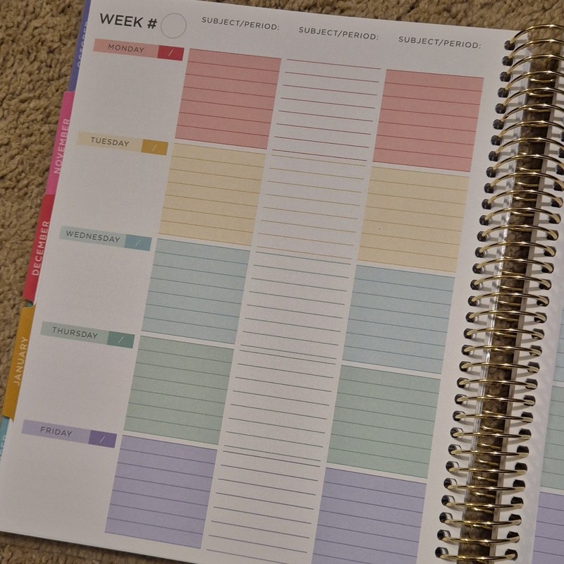 12-Month Teacher Planner Multicolor Spiral Bound Tabs Stickers gallery