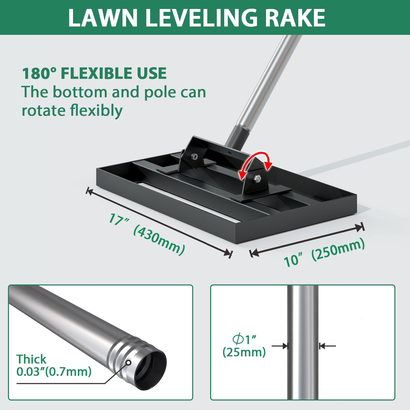 Lawn Leveling Rake 17" x 10" with 78" Adjustable Stainless Steel Handle - Hea... gallery