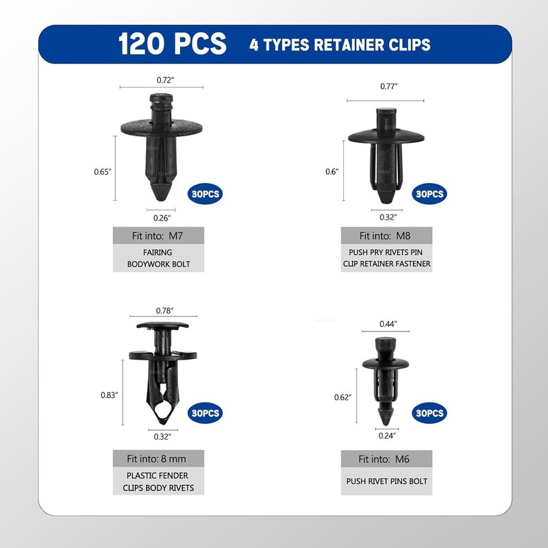 120pcs Plastic Fender Clips Body Rivets Compatible with UTV ATV Motorcycle Sport gallery