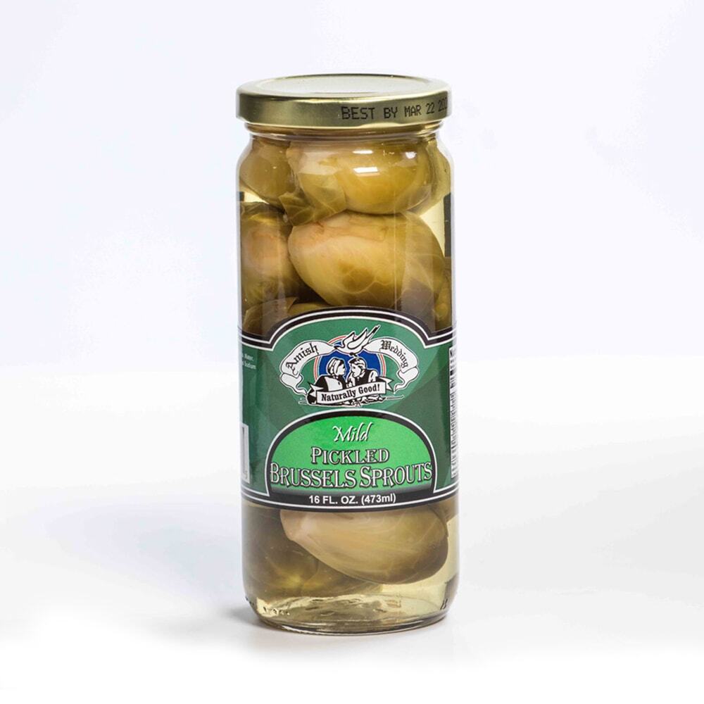 Amish Wedding Mild Pickled Brussel Sprouts, Two 16 oz Glass Jars gallery