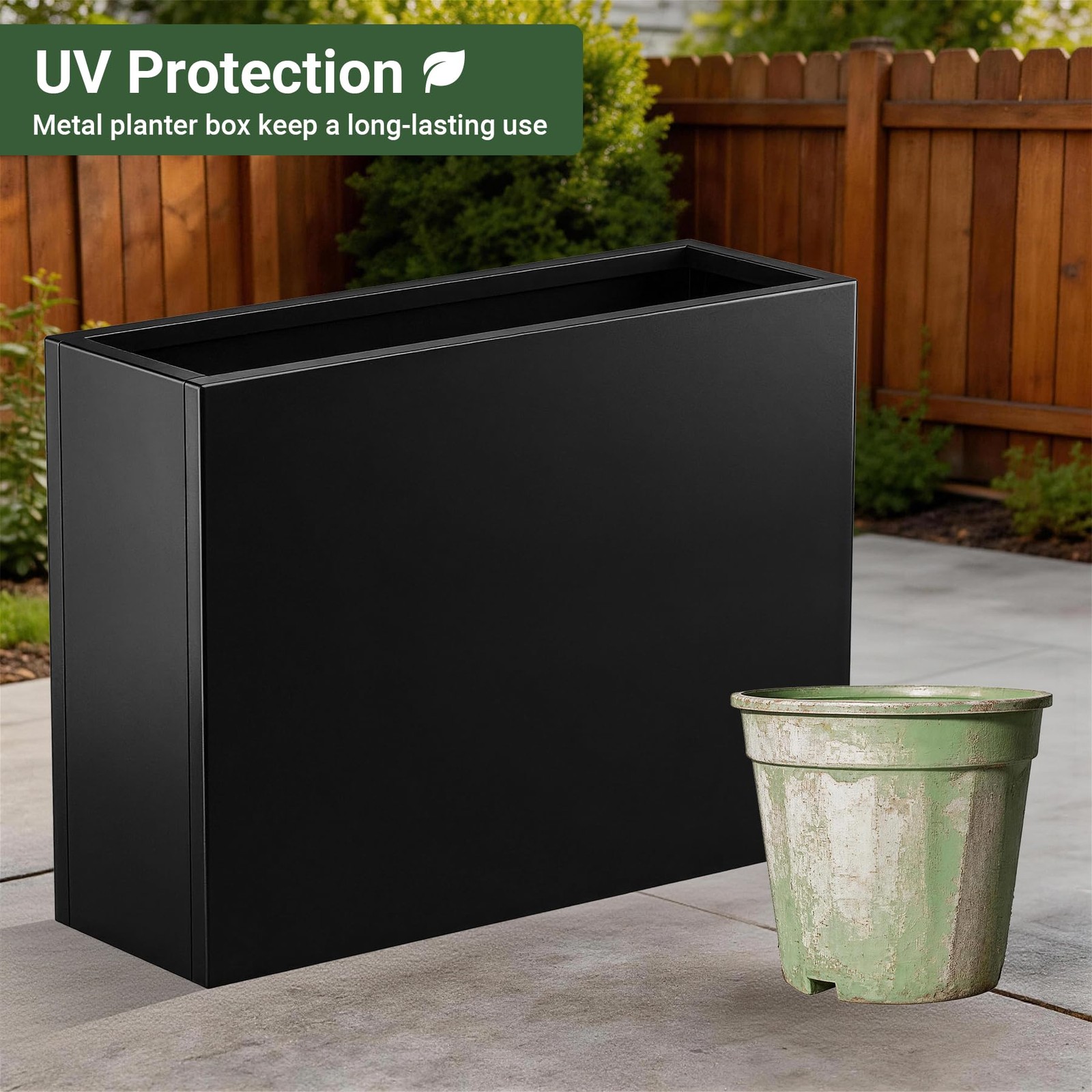 Metal Planter Box 36 x 12 26 Rectangular Drainage Black Toriexon Large Window gallery