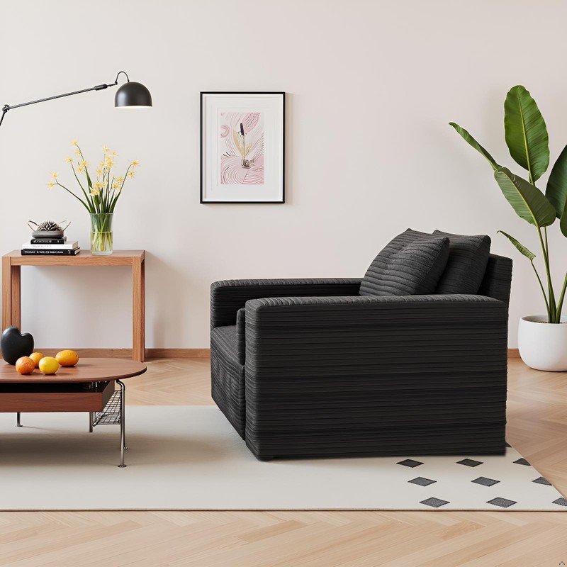 63" Boneless couch Loveseat Sofa Comfy Deep Seat Modern w/Black Plush Fabric gallery