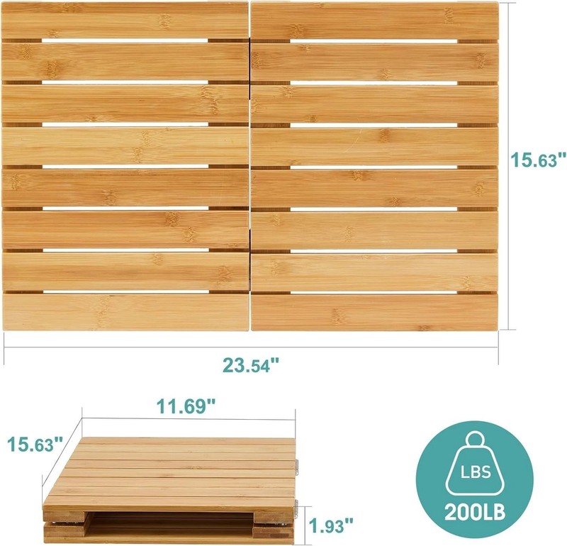 Space-Saving Foldable Bamboo Shower Mat - Heavy Duty & Maximum Safety Features gallery